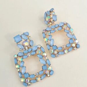 Blue Rhinestone Statement Earrings